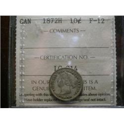 1872H 10¢ ICCS F12, nice problem free key date example.