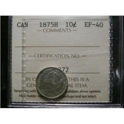 1875H 10¢  ICCS EF40.  Lightly toned with some very  underlying lustre.  Key date.