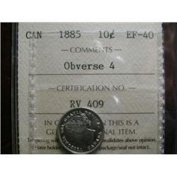1885 Obv.4 10¢,ICCS EF40. Brilliant with a touch of gold. Scarce date.