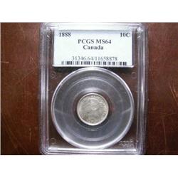 1888 10¢ PCGS MS64.  A near Gem Victorian issue with strong lustre. A nice white coin!