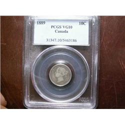 1889 10¢ PCGS VG10.  A nice key date coin with strong visible date.