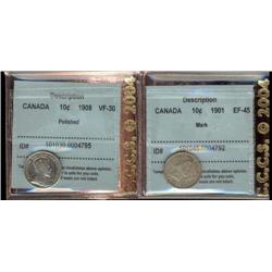 Lot of two coins both CCCS grade 1901  EF45 (mark) and 1908 VF30 (Polished)