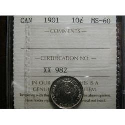 1901 10¢,ICCS MS60. Brilliant with a touch of russet tone.