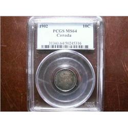 1902 10¢ PCGS MS64.   Autumn shades give this example great eye appeal.