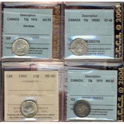 Lot of 4 coins, includes CCCS 1903H EF40, 1916 AU55, 1919 MS60 and ICCS 1940 MS60.