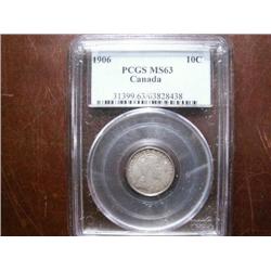 1906 10¢ PCGS MS63.  Lightly toned! A better date.