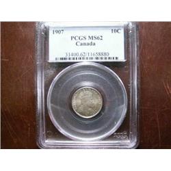 1907 10¢  PCGS MS62.  Very light autumn shades over full underlying luster.
