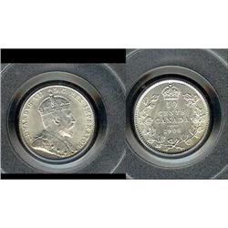 1908 10¢  PCGS MS65.  Blast white with hint of toning.  Full luster