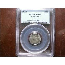 1932 10¢ PCGS MS65. Another Gem with lovely tone and clean fields.