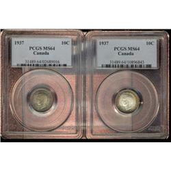 1937 10¢ PCGS MS64, Lot of two coins both with great eye appeal and tone.