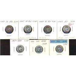 Lot of 7 Ten Cents; 1942, 1944, 1947, 1949, 1950, 1951, 1953NSF. All coins are MS62 or better.