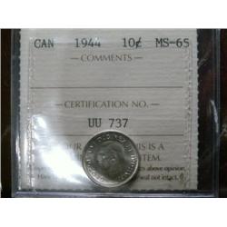 1944 10¢  ICCS MS65.  White and brilliant.  A scarce date.