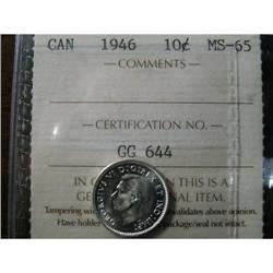 1946  10¢  ICCS MS65.  White and brilliant.  A scarce date.