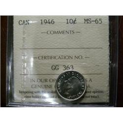 1946 10¢  ICCS MS65.  White and brilliant.  A scarce date.