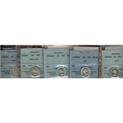 Lot of 5 CCCS graded Ten cents; 1953 NSF, 1955 Cameo, 1957, 1961 (Missing MG), 1966 Cameo.  All MS64