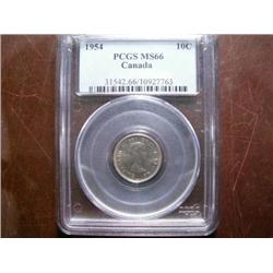 1954 10¢ PCGS MS66.  A superbly toned coin with lots of lustre and eye appeal.
