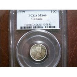 1959 10¢ PCGS MS66.  A superbly toned coin withlots of lustre and eye appeal.