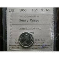 Lot of 2 pieces. Includes 1960, 1961 10¢ both ICCS MS65 HEAVY CAMEO.
