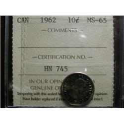 1962 10¢,ICCS MS65PQ++. Attractively toned with full lustre underneath.  A great example!
