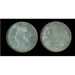 1871  25¢ PCGS MS64.  A Premium quality example with lovely toning. A very scarce coin in this condi