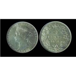 1875H 25¢ PCGS MS62PQ. Superb gold, russet and blue tones over full underlying lustre.  Excessively 