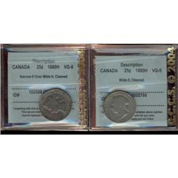 1880H 25¢ Wd 0 and Nar / Wd 0, both CCCS VG8 Cleaned.