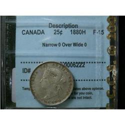 1880H "Narrow O over Wide O"  25¢  CCCS F15.  Light toning.  Scarce variety.