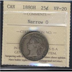 1880H Narrow O 25¢ ICCS VF20.  A pleasant example.