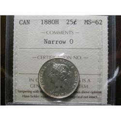 1880H "Narrow O  25¢  ICCS MS62. Brilliant and lustrous.  Scarce variety.