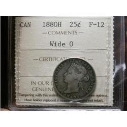 1880H " Wide O"  25¢  ICCS F12.  Light toning.  Key date.