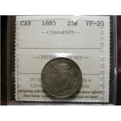 1885 25¢ ICCS VF20.  Key date with good details.