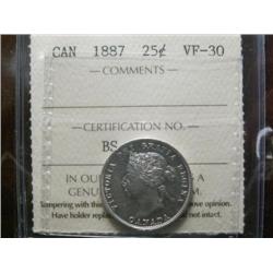 1887 25¢ ICCSVF30.  Brilliant. A nice example.