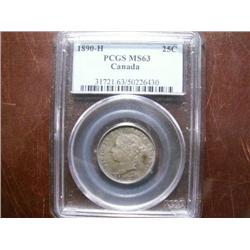 1890 25¢ PCGS MS63.  Superb toning over full underlying lustre. A scarce date!