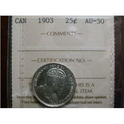 1903 25¢ ICCS AU50, brilliant and lustrous.