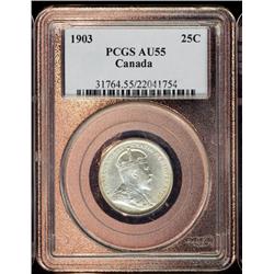 1903 25¢.  A flashy blast white example graded PCGS AU55.