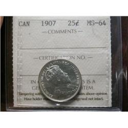 1907 25¢ ICCS MS64.  Full white example. A superb example.