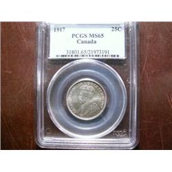 1917 25¢ PCGS MS65. A pristine peice with light golden tone.