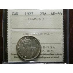 1927  25¢  ICCS AU50.  Brilliant on obverse and toned on reverse.  Key date.
