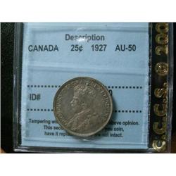 1927  25¢  CCCS AU50.  Medium to heavy toning.  Key date.
