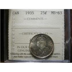 1935 25¢ ICCS MS63. A solid coin with interesting tone.