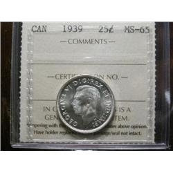 1939  25¢  ICCS MS65.  Fully struck with full luster. Blast white.