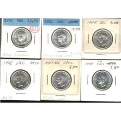 Lot of 7 Twenty-five Cents; 1939, 1941, 1943, 1944, 1946, 1947ML, 1949.  All coins are MS63 or bette