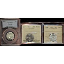 1941-49 25¢, Lot of 3 coins all MS64, includes 1 x 1949  PCGS MS64, 1 x 1949 ICCS MS64 & 1 x 1941 IC