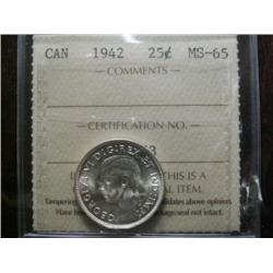 1942 25¢ ICCS MS65.  Gem blast white example