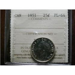 1951 "Low relief variety"  25¢  ICCS PL64.  Brilliant with reflective surfaces. Popular variety!