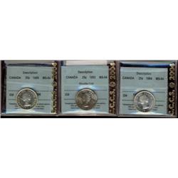 Lot of 3 CCCS graded Twenty-five cents; 1953 SF, 1956, 1964.  All MS64.