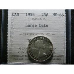 1953 "Large date"  25¢  ICCS MS65.  Fully struck with light toning.  Full underlying luster.  A true