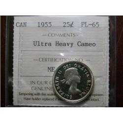 1955 25¢  ICCS PL65 Ultra heavy Cameo.  Fully white and lustrous