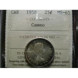 1958 25¢ ICCS MS65 Cameo, lovely toning and showing a lovely cameo contrast.