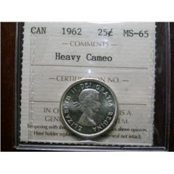 1962 25¢  ICCS MS65 HEAVY CAMEO.  White and brilliant.